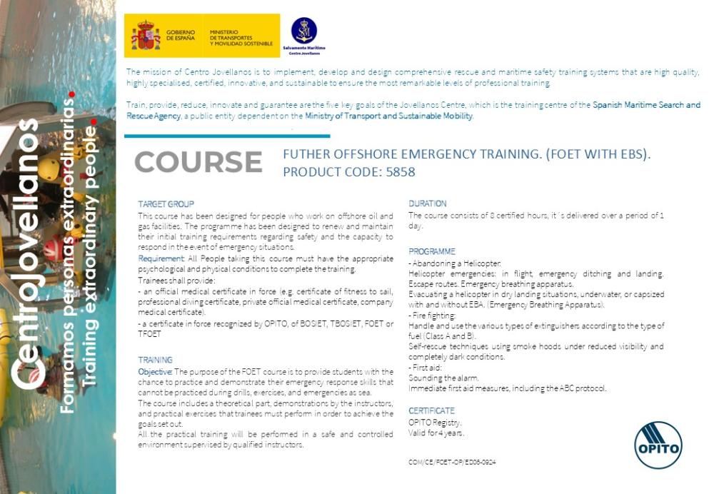 Imagen Futher offshore emergency training. (FOET with EBS). Product code: 5858