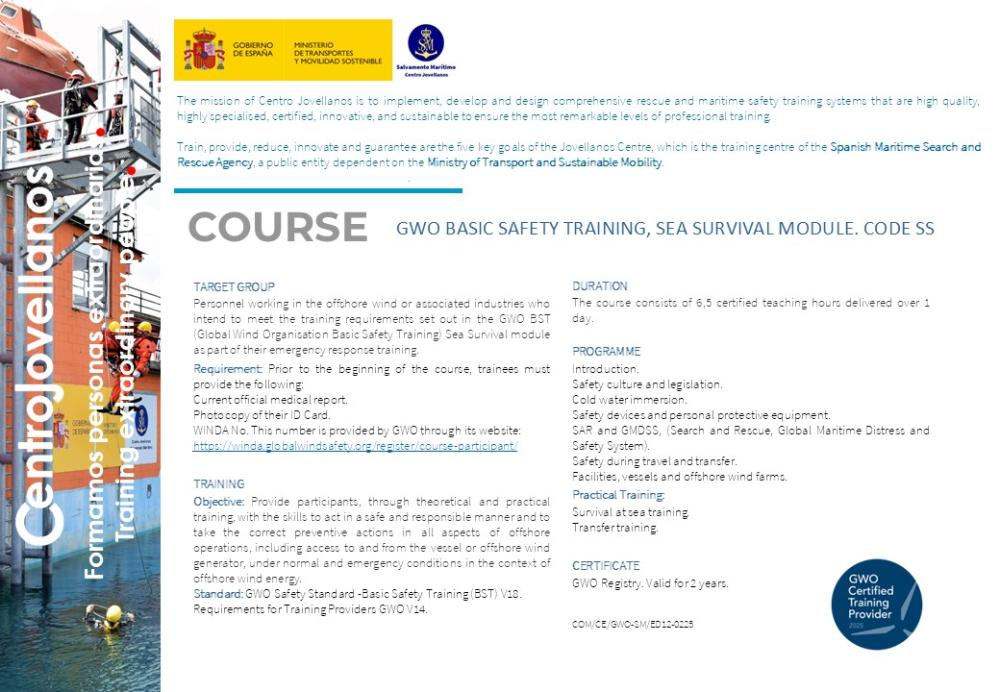 Imagen GWO basic safety training, sea survival module. Code SS