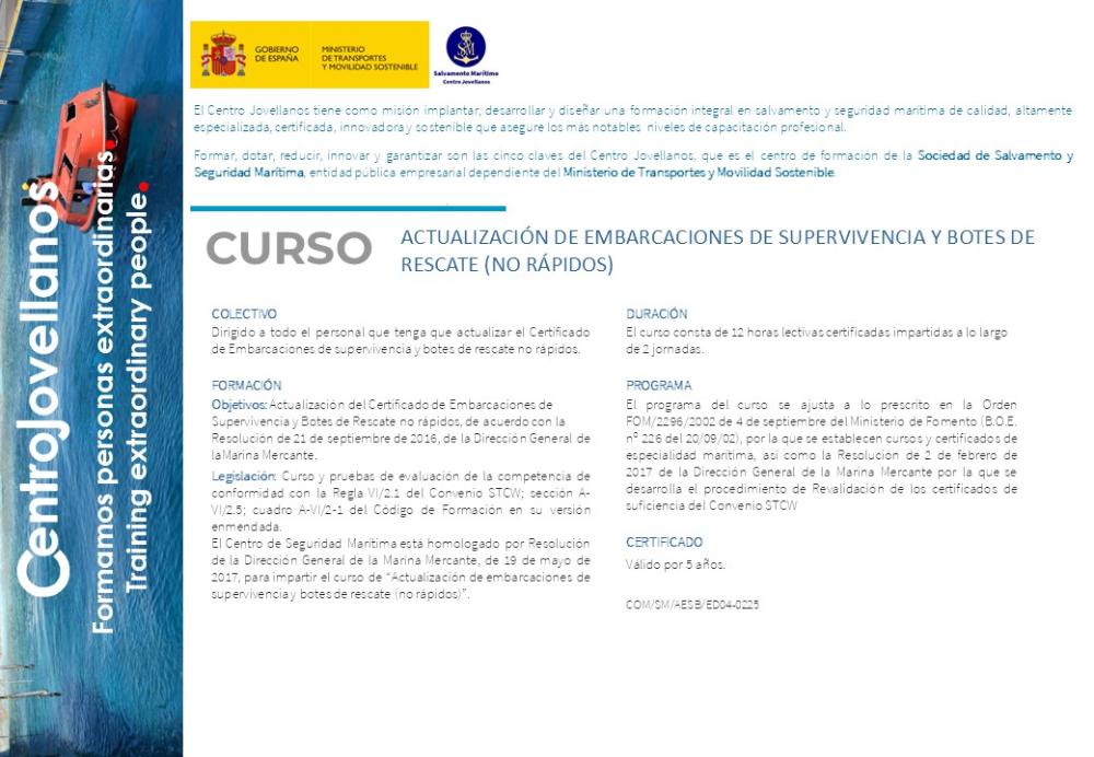 Imagen Actualización embarcaciones de supervivencia y botes de rescate no rápidos