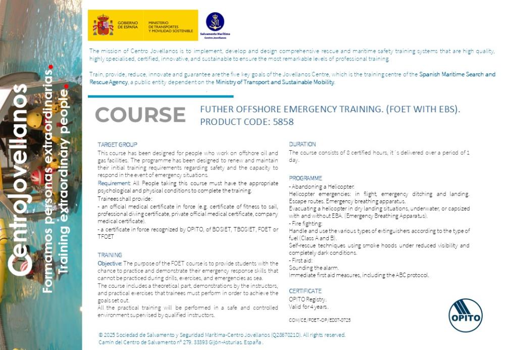 Imagen Futher offshore emergency training. (FOET with EBS). Product code: 5858
