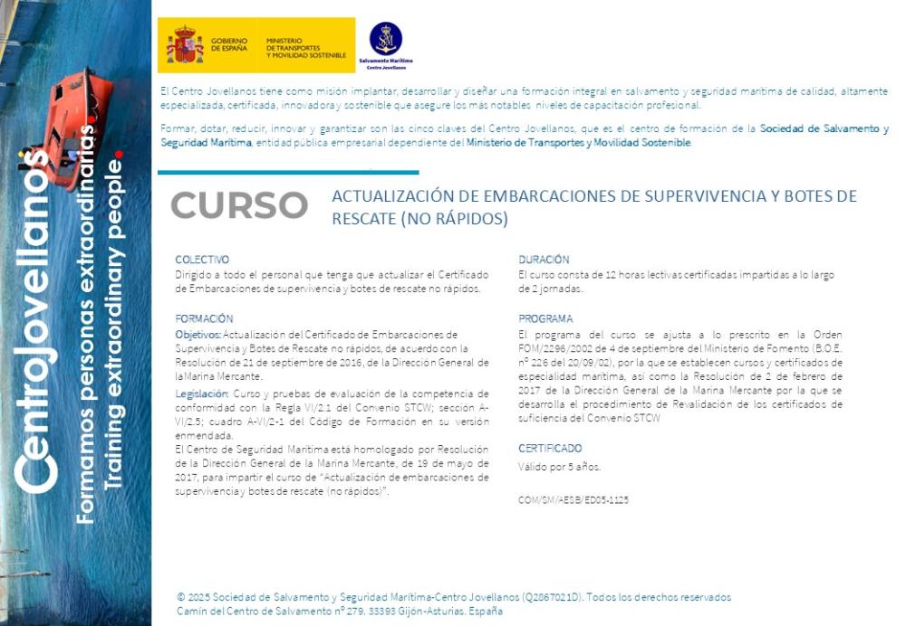 Imagen Actualización embarcaciones de supervivencia y botes de rescate no rápidos