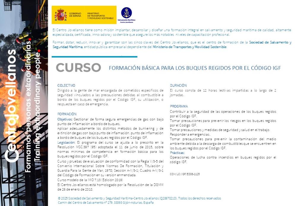 Imagen Formación básica para los buques regidos por el código IGF