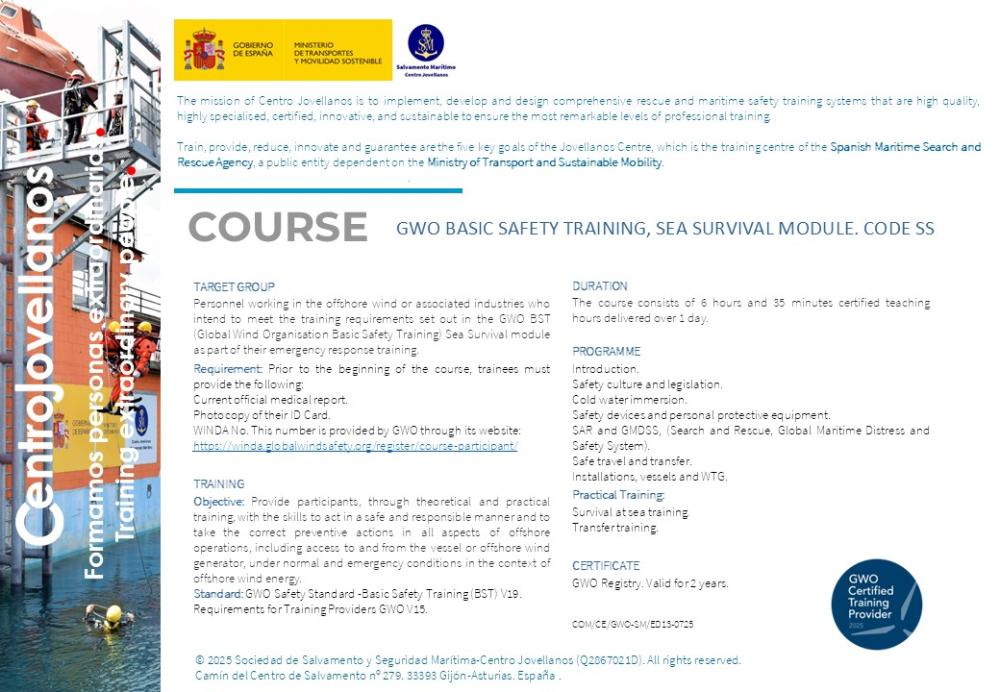 Imagen GWO basic safety training, sea survival module. Code SS