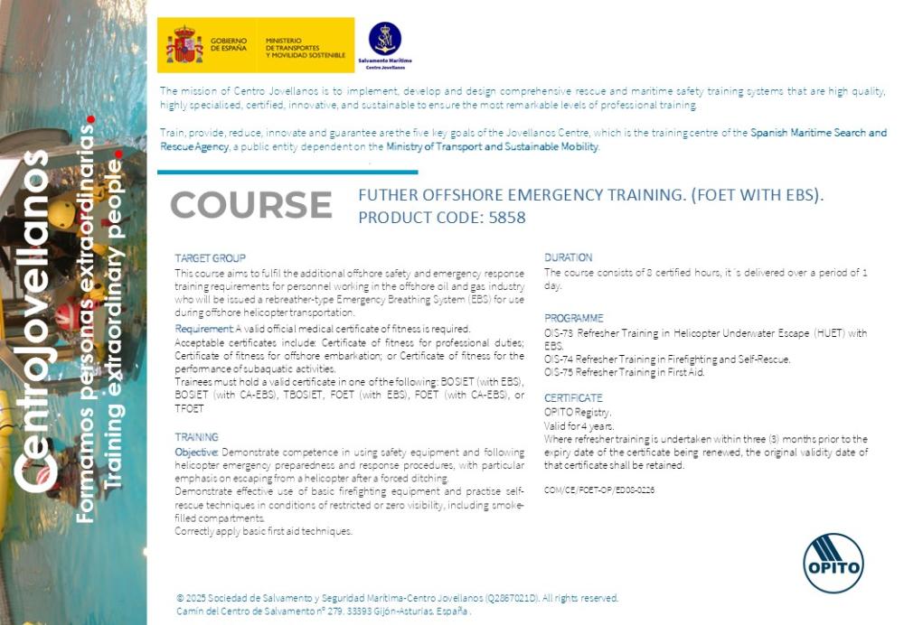 Imagen Futher offshore emergency training. (FOET with EBS). Product code: 5858