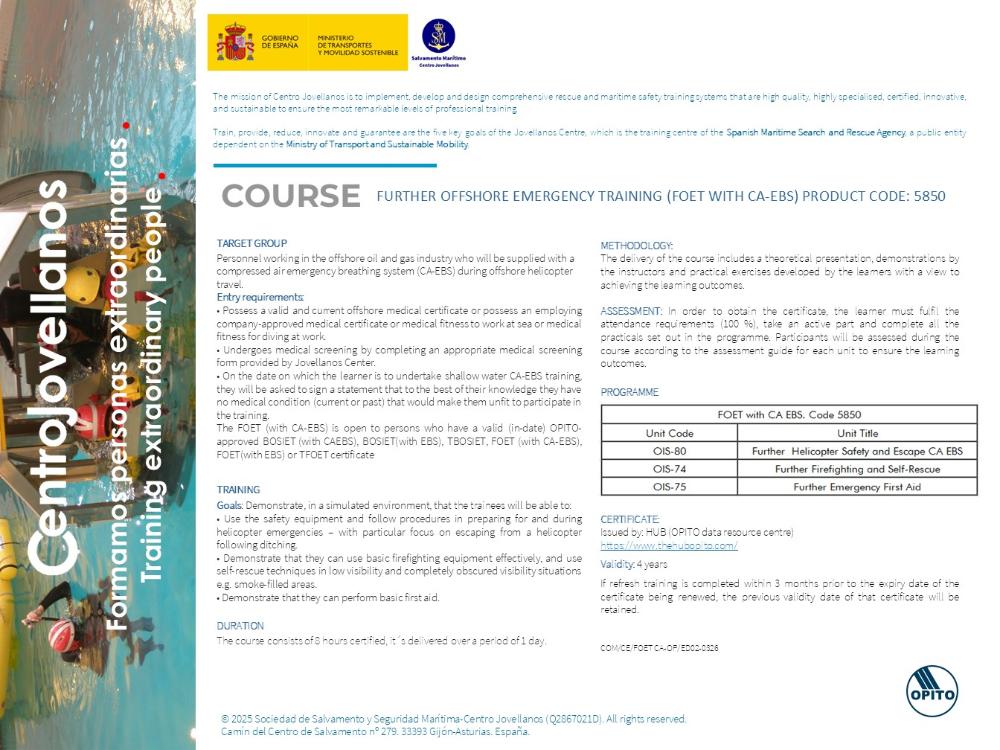 Imagen Further offshore emergency training (FOET with CA-EBS). Product code 5850