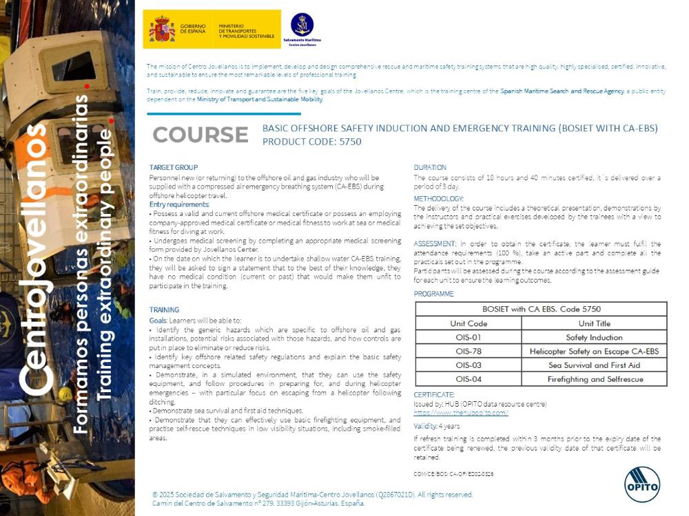 Imagen Basic offshore safety induction and emergency training (BOSIET with CA-EBS). Product code 5750