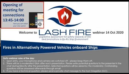 Image Webinar “Fires in Alternatively Powered Vehicles onboard Ships” within the framework of the LASH FIRE PROJECT