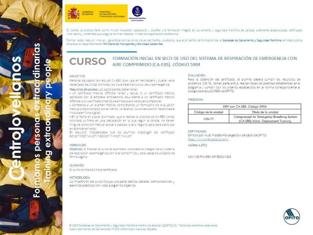 Imagen Formación inicial en seco de uso del sistema de respiración de emergencia con aire comprimido (CA-EBS). Product code 5904