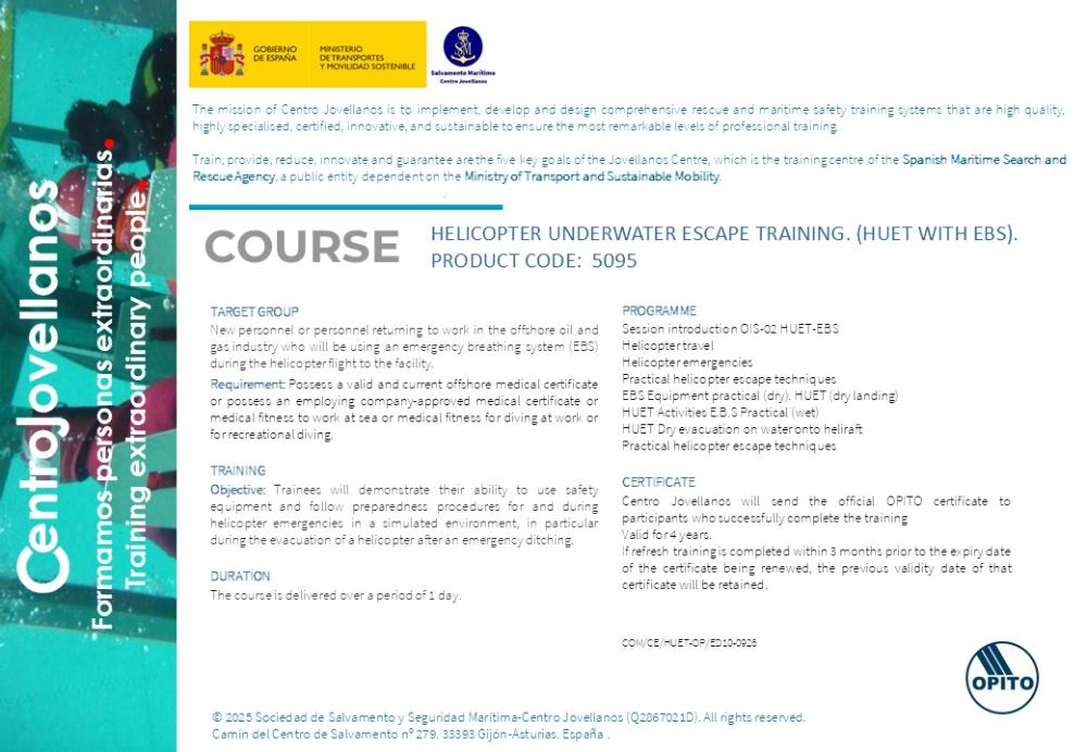 Imagen Helicopter underwater escape training (HUET with EBS). Product code 5095